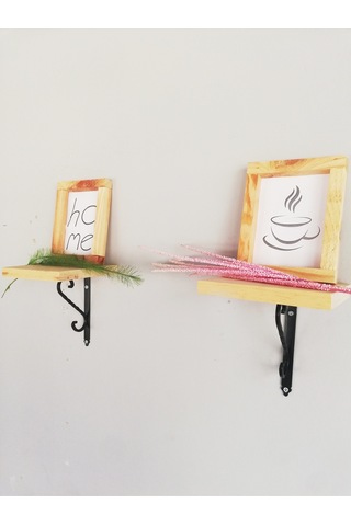 2'li Siyah Ferforje Ayaklı, Dekoratif Duvar Rafı 14x14