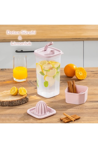 Porsima 06-1109 Detoks Sürahi & Limonluk Şeffaf 1,5 L - Pembe