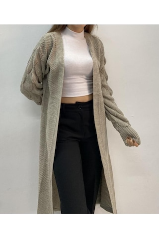 Onno Style Woman Damla Kol Uzun Hırka Gri