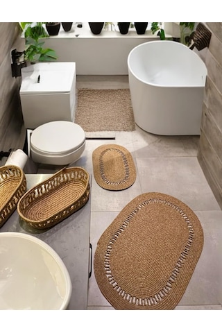 Banyo İçin Moderin Paspas Seti 4'lü Takım Jüt Klozet Önü Hasır Lavoba Önü Paspas Havlu Sepeti Orta Boy Organiz Diğer