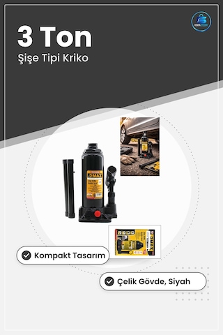 Şişe Tipi Hidrolik Kriko 3 Ton Oto Kaldırma Atölye Bakım Araç Siy
