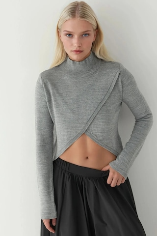 Hiccup Asimetrik Turtleneck Triko Kazak Gri