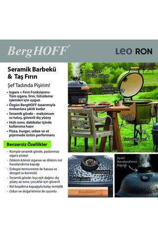 Berghoff Ron Mat Antrasit Büyük Seramik Barbekü Ve Fırın 58 Cm Siyah -