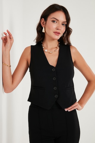 Lela Streç Fitted Fit V Yaka Düğmeli Bayan Yelek 5865971 Siyah