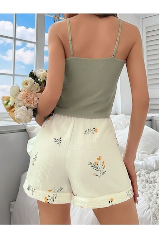 Bella Notte Kadın İp Askılı Şortlu Yazlık Pijama Takımı Yeşil