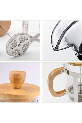 Ahşap Detaylı 350 Ml Cam French Press Çok Renkli