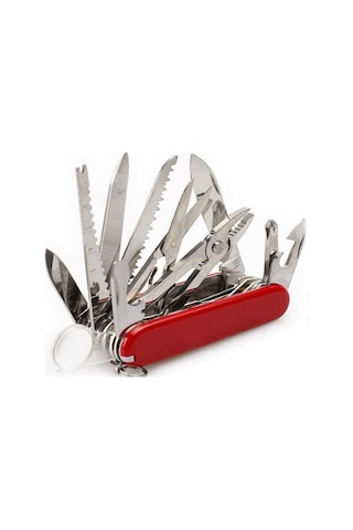 Valkyrie 17 Fonksiyonlu Outdoor İsviçre Kamp Cep Çakısı Gri - Kırmızı