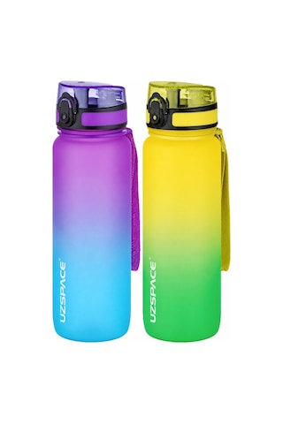 Uzspace 2'li Tritan Matara Seti 800 Ml Çift Renk Softtouch Ff Collection Tritan Su Matarası Mormavi-sarıyeşil