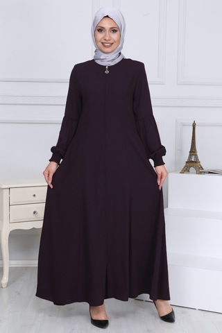 İbrahim Burak Etiler Collection Fermuarlı Ferace Mor Mc2001