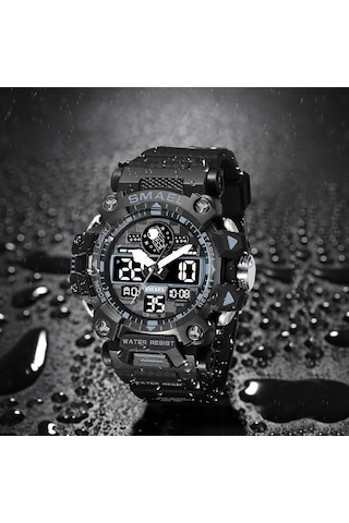 Erkekler Saatler Spor Açık Hava Su Geçirmez Askeri Saat Erkekler İçin Büyük Çift Time Bölgesi Tarih Çok İşlev Sıradan İş Bileklik Taktikleri Alarm Alarm Kronç 8078-black Siyah