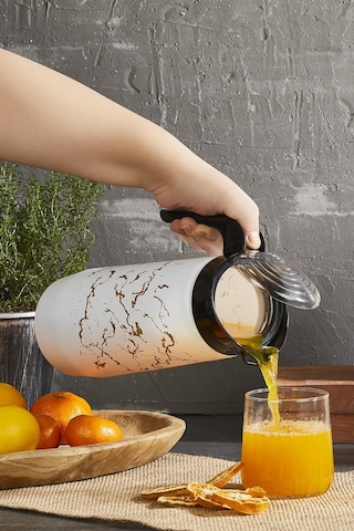 Selka Home Beyaz Mermer Desen Cam Sürahi 1500 Ml