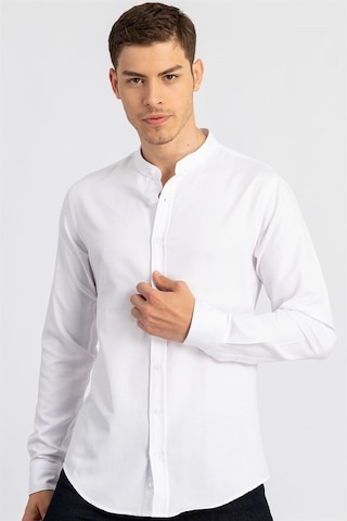 Tudors Slim Fit Dar Kesim Hakim Yaka Erkek Gömlek-17439 Beyaz