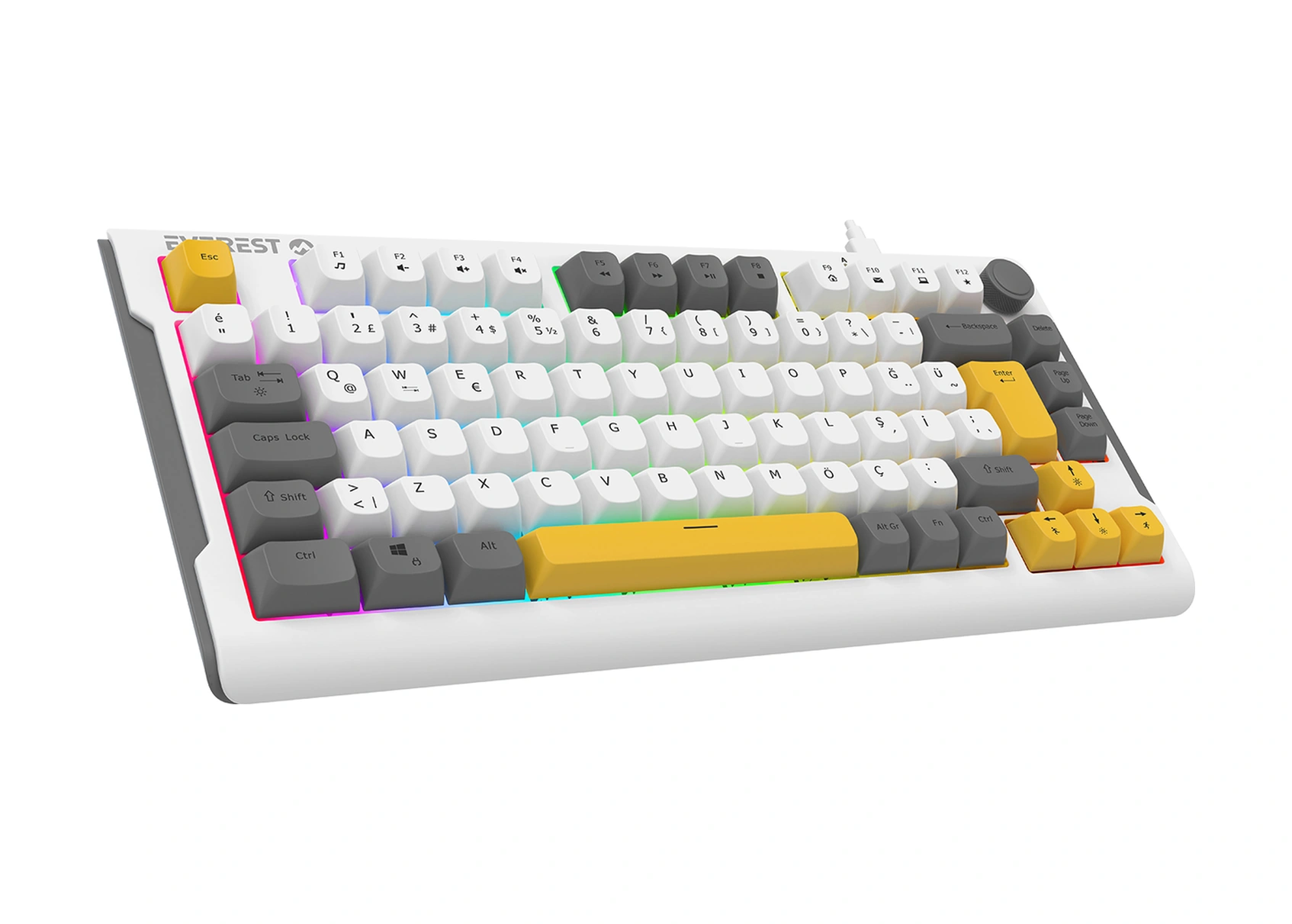 Everest Kb-75 Smooth Beyaz/gri/sarı Rgb Q Membrane Oyuncu Klavyesi