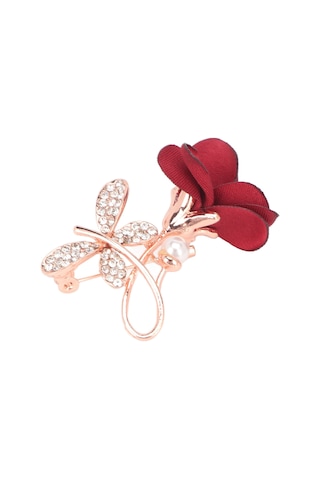Lemestar Vintage Pembe Gül Broşu - Kristal Takılı Kumaş Ayaklı Yaka İğnesi - Nikah, Özel Etkinlikler İçin Elegan Aksesuar Çok Renkli