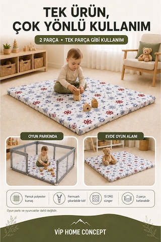 Oyun Alanına Uygun Katlanabilir Sünger Oyun Parkı Minderi Bebek Yatağı - Marin 120x120x6 CM