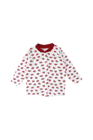 Bebegen Kız Çocuk Ekru Kırmızı Çilek Baskılı Çıtçıtlı Pijama Takımı Çok Renkli