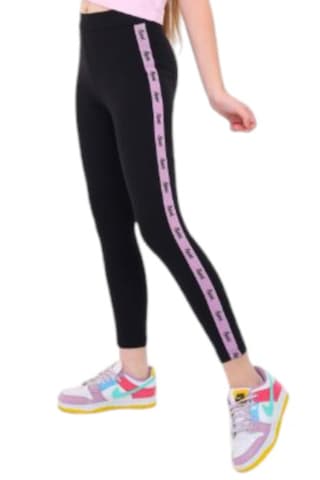 Kız Çocuk Sport Yazı Şeritli Mevsimlik Siyah Renk Tayt Siyah