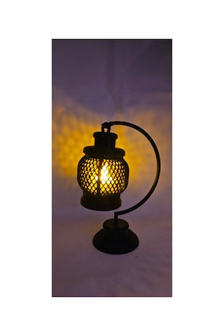 Dekoratif Siyah Fener Tasarımlı Masa Lambası Led Işık Uyumlu 16 Cm