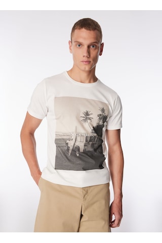 Ko Samui Bisiklet Yaka Baskılı Krem Erkek T-shirt Kmtt S260 Ocean Graphıc Regular Fıt