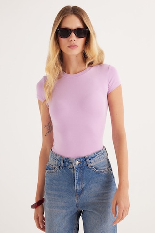 Tudors Kadın Slim Fit Dar Kesim Bisiklet Yaka Viskon Kumaş Ultra Soft Lila Tişört-34855 Lila