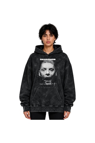 Sevbano Rammstein Rock Metal Müzik Grubu Baskılı Unisex Oversize Yıkamalı Siyah