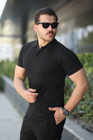 Efnaz Style Erkek Kısa Kollu Yakalı Tişört Siyah