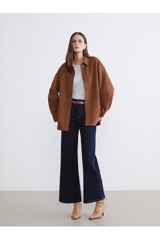 Lcw Vision Bej Oversize Kadın Süet Görünümlü Gömlek
