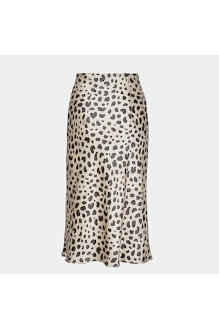 Qooth Kadın Yaz Yüksek Bel Saten Leopar A-line Etek Zarif Vintage Retro Moda Midi Etek Qt1823 Leopar