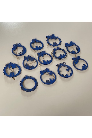 Ahşap 12 Adet Yılbaşı Ağacı Süsü Mavi