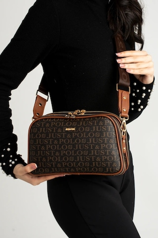 Just Polo Kadın Orta Boy Baskılı Şık Omuz Çantası Ve Cüzdanı Kombin Shopper K232053mh Kahverengi - Taba