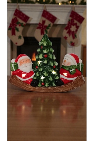 Yılbaşına Özel Işıklı Neol Baba Ve Kardan Adam Fiğürlü Biblo Süs Boyut:16cm 12cm