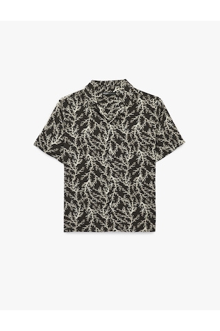Koton Regular Fit Kısa Kollu Devrik Yaka Desenli Gömlek Bej Desenli 6sam60048hw Ekru