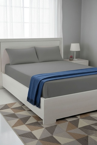%100 Pamuk Ranforce Premium King Size Lastikli Çarşaf Seti - Koyu Koyu Gri