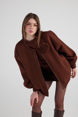 Holly Lolly Oversize Çıkarılabilir Gül Detaylı Astarlı Alexa Bomber Ceket Kahve