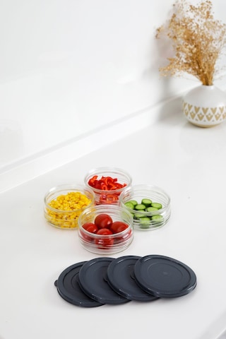 4'lü Premium Kahvaltılık Seti 410 Cc Gri Plastik Kapaklı, Cam Saklama Kabı, Hava Geçirmez Gri