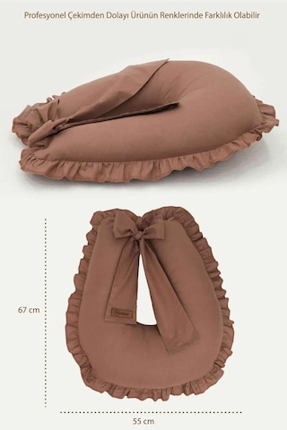 Mordesign Fırfırlı Emzirme Yastığı, Bebek Destek Minderi, Hamile Yastığı, Pamuk Kumaş, Ruffle Seri, Kahverengi Zg10195