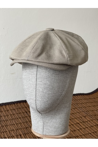 Aida Jewelss Yazlık Keten Peaky Blinders Kasket Dökümlü Astarlı Arkası Lastikli Kasket Şapka Krem