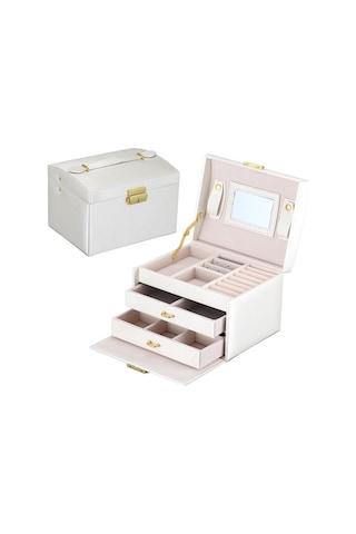 Sones Basit Taşınabilir Mücevher Kutusu Küpe Yüzük Saklama Konsolidasyon Kutusu Çekmeceli, Boyut: 17,5 X 14 X 13 Cm Beyaz
