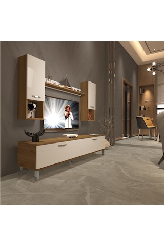 Decoraktiv Eko 5da Mdf Std Krom Ayaklı Tv Ünitesi Tv Sehpası Pera - Beyaz