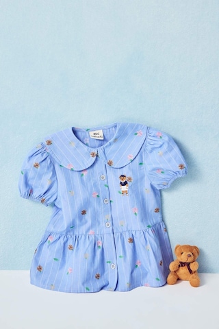 Defacto Bebe Yaka Baskılı Kısa Kollu Gömlek Kız Bebek H2988a526smnv135 Lacivert-nv135