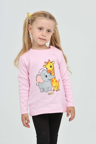 Toontoy Kız Çocuk Zürafa Fil Baskılı Sweatshirt Pembe