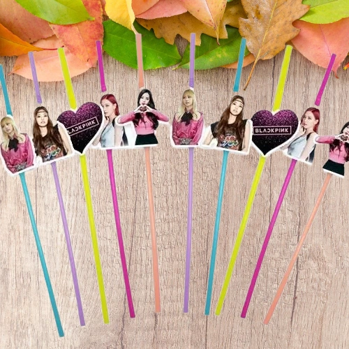 Pipet Black Pink Temalı Artistik Körüklü Pipet 10 Lu Doğum Günü Temalı Pipet +3