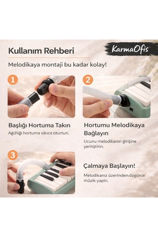 Melodika Yedek Hortum Ve Başlık Seti 32 & 37 Tuş Uyumlu Esnek Spiral Hortum Beyaz