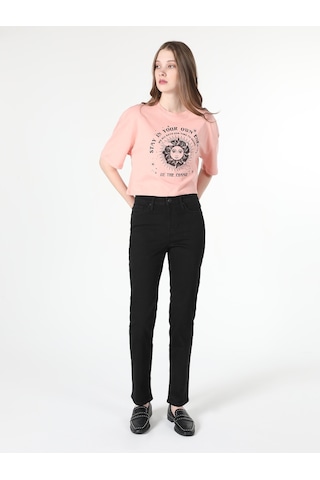 Colins 703 Carla Orta Bel Düz Paça Slim Fit Siyah Kadın Jean Pant 001