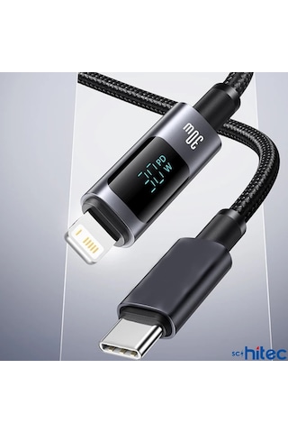 Schitec K189 PD30W Dijital Göstergeli Örgülü Hızlı Şarj Kablosu Siyah