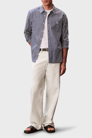 Calvin Klein Pamuklu Çizgili Relaxed Fit Uzun Kollu Gömlek Lv04rf106gcec Erkek Gömlek Lv04rf106g Cec Lacivert