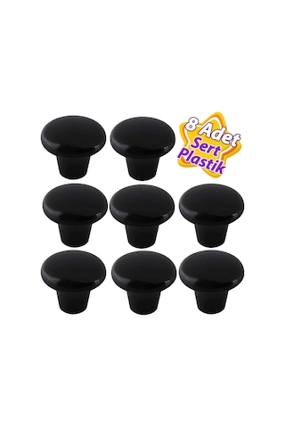 8 Adet Sert Plastik Mantar Düğme Kulp Siyah Dolap Mobilya Mutfak Dolabı Çekmece Kapak Kulpu Kulbu