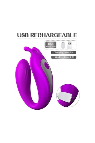 Erofoni Uzaktan Kumandalı Usb Şarjlı Su Geçirmez Çift Motorlu Teknolojik 12 Hız Titreşimli Realistik Mor Vibratör
