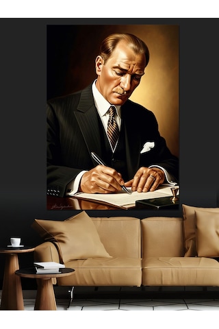 Masada Çalışan Atatürk Portresi Dekoratif Kanvas - Mdf Ahşap Tablo