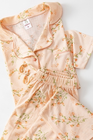 Uzun Kol Gömlek Yaka Kadın Pinterest Pijama Takımı - Mevsimlik Kadın Pijama- Geniş Beden Aralığı Turuncu